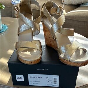 Cole Haan Metallic Gold Wedge Sandals